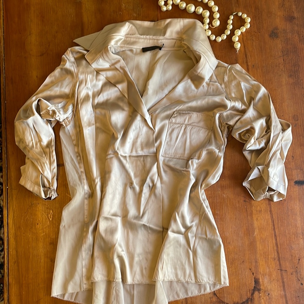 Silk chiffon minimalist Donna Karen neutral blouse